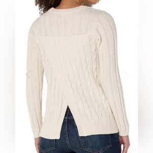 Liverpool White Sand Cable Knit Sweater A split back crossover back opening EUC
